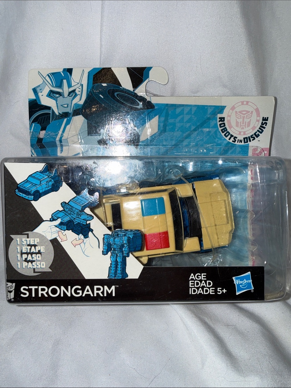 Hasbro Strongarm White (Yellowed by sun damage) Vehicle with Blue and Red